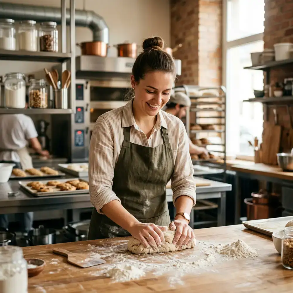 Mitarbeiterin im Pflornex Bake Studio in einer modernen Küche